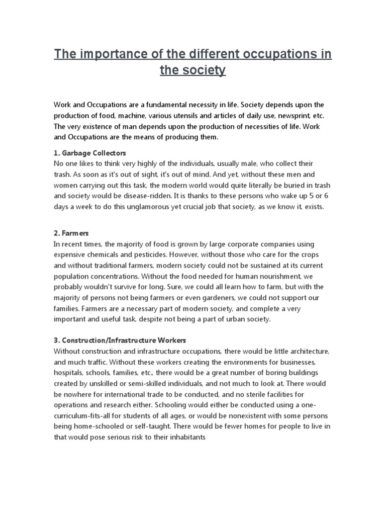 Essential Occupations in Society | PDF | Society | Foods