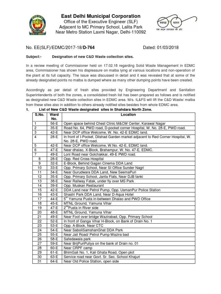 New C&D Waste Collection Sites EDMC | PDF | Nature | Violence