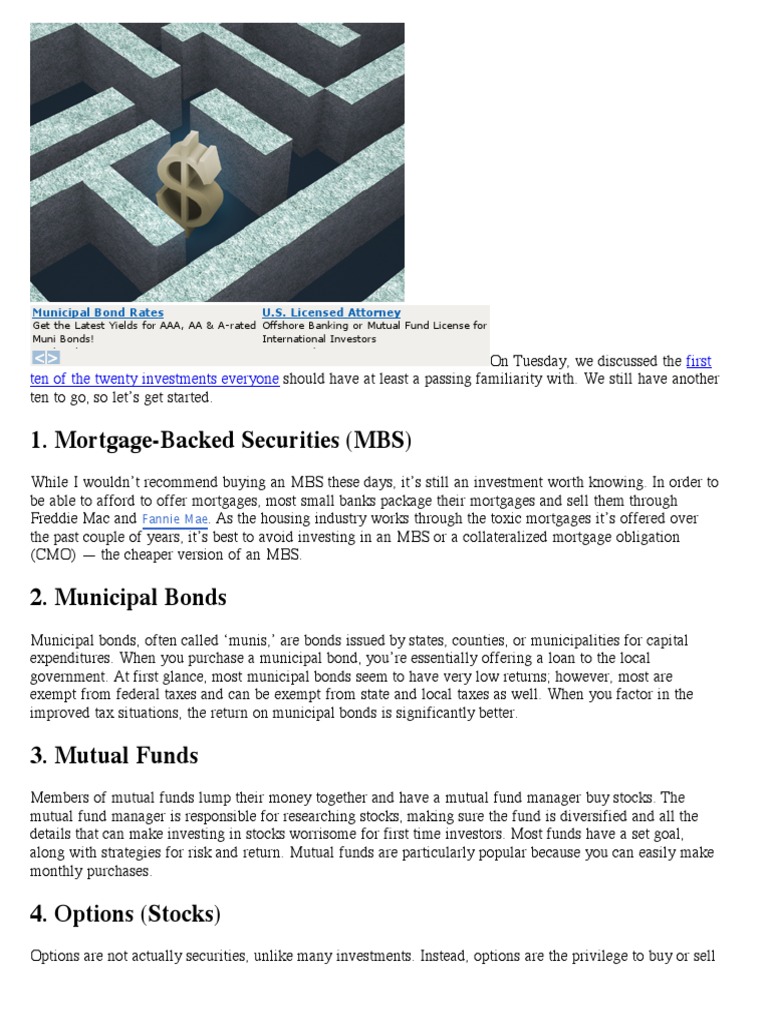 Lifehacker Investment Definitions PDF Mortgage Backed Security Stocks