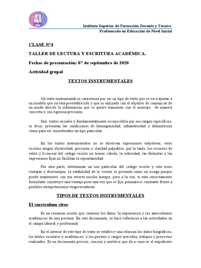 Clase #4 Textos Instrumentales | PDF | Maestros | Plan de estudios