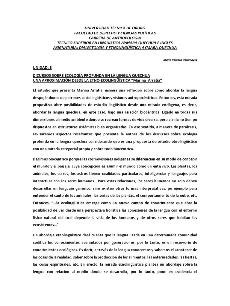 Etnolingüística PDF Ecología Conocimiento