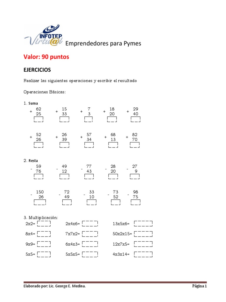 Ejercicios de Operaciones Básicas | PDF