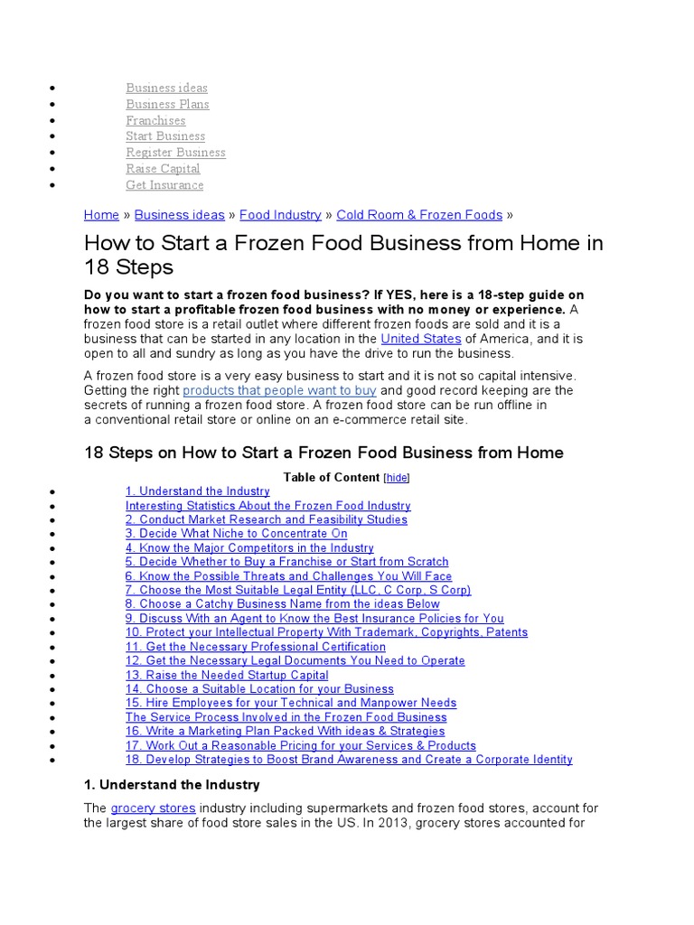 18 Steps On How To Start A Frozen Food Business From Home PDF