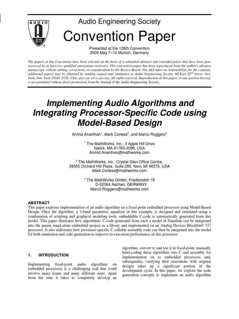 Convention Paper: Implementing Audio Algorithms and Integrating ...