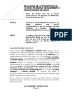 Solicitud transcripción divorcio mutuo consentimiento