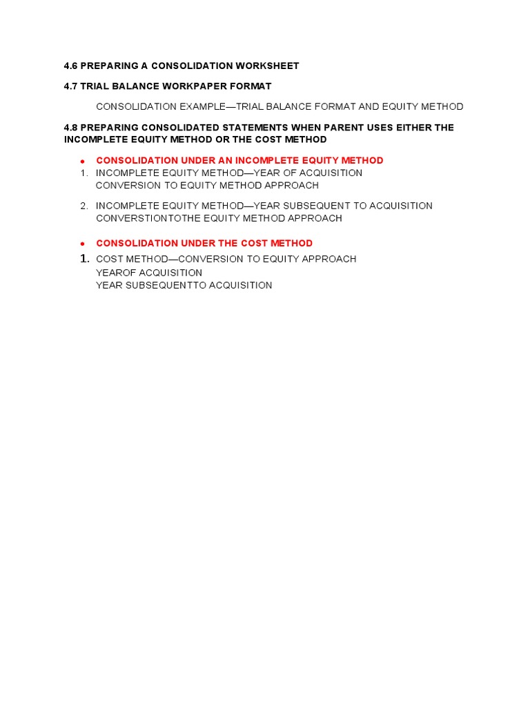 4 6 preparing a consolidation worksheet 4 7 trial balance workpaper