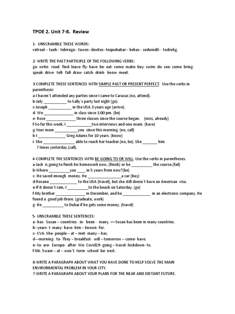 TPOE 2 Unit 7-8 Review Exercises | PDF