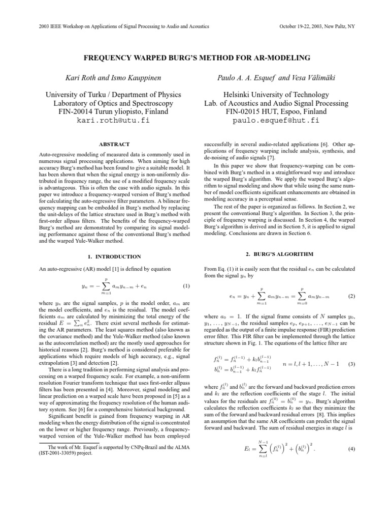 Kari Roth and Ismo Kauppinen Paulo A. A. Esquef and Vesa V Alim Aki ...