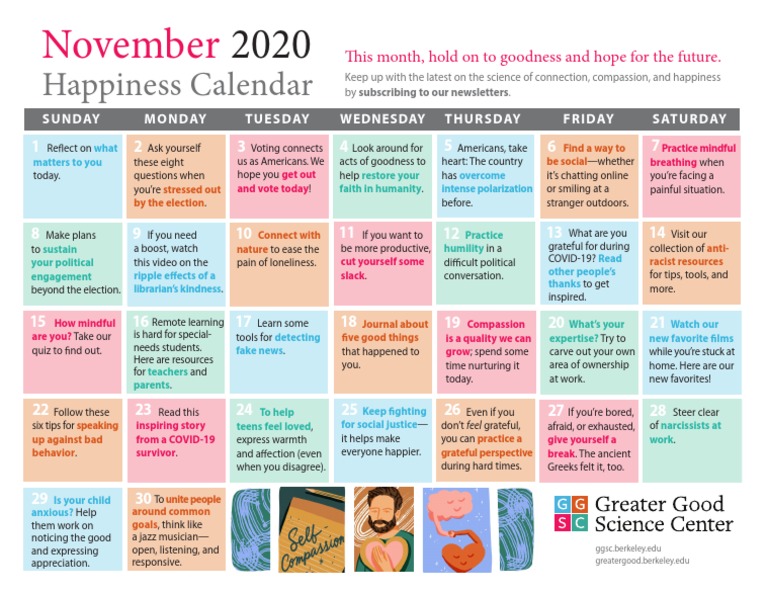 GGSC Happiness Calendar November PDF Psychology Behavioural Sciences
