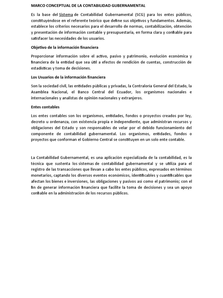 Marco Conceptual de La Contabilidad Gubernamental | PDF