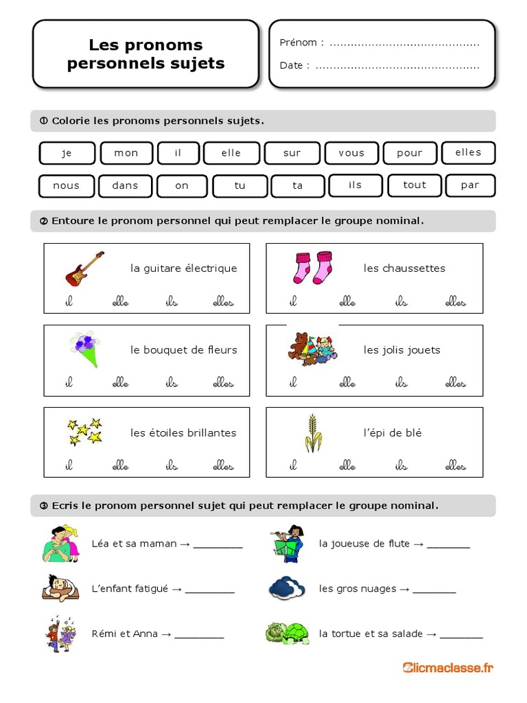 Exercices sur les pronoms personnels sujets | PDF