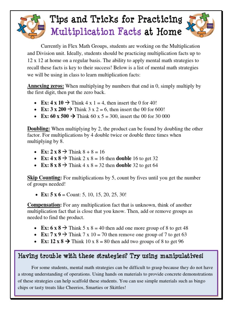 Tips and Tricks For Practicing Multiplication Facts at Home | PDF ...