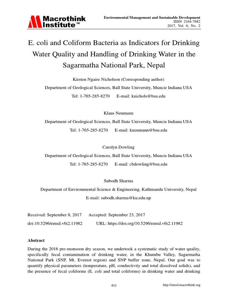 E Coli and Coliform Bacteria As Indicators For Dri | PDF | Drinking ...