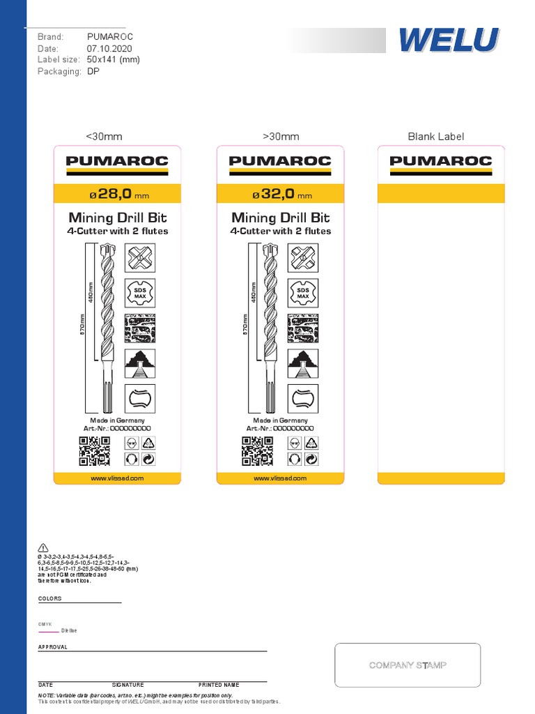 Mining Drill Bit Label Specifications | PDF | Computer Data | Computing