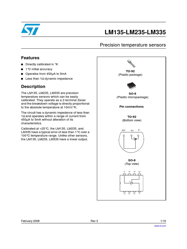 LM135-LM235-LM335: Precision Temperature Sensors | PDF