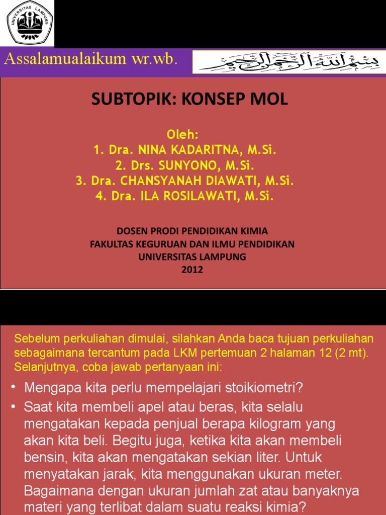 Konsep Mol dalam Stoikiometri Kimia | PDF | Metode & Bahan Ajar | Sains ...