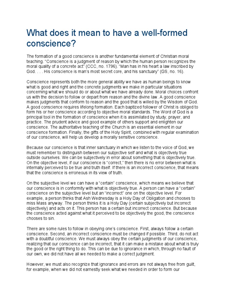 What Does It Mean To Have A WellFormed Conscience? PDF Conscience