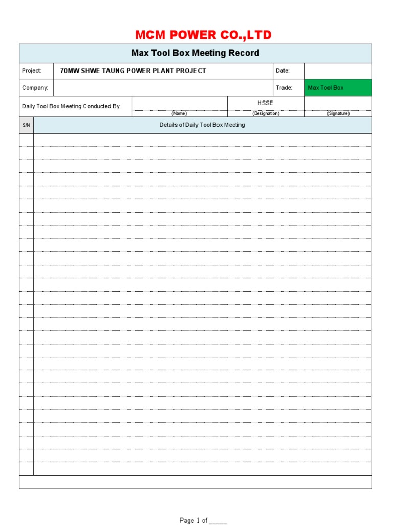 Max Tool Box Meeting Record | PDF | Technology & Engineering
