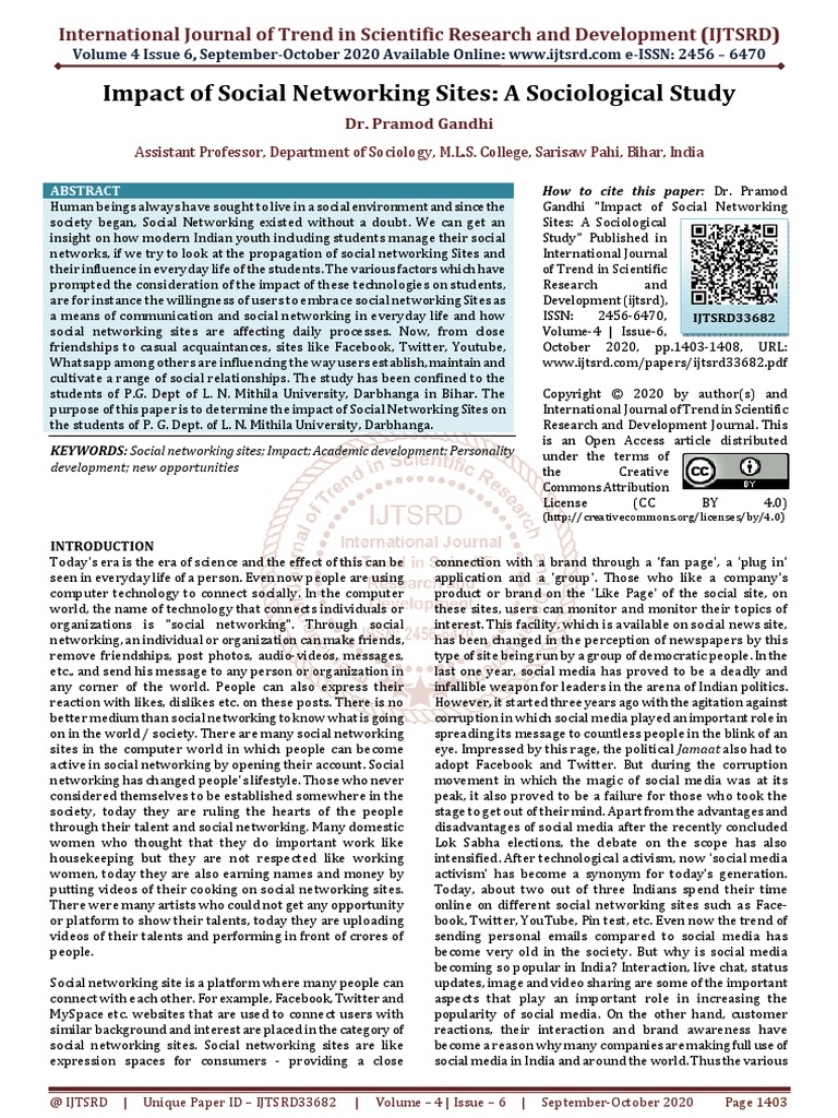 Impact of Social Networking Sites A Sociological Study | PDF | Social ...