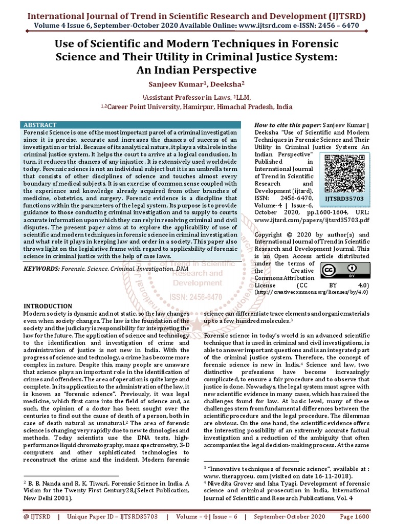 Use of Scientific and Modern Techniques in Forensic Science and Their