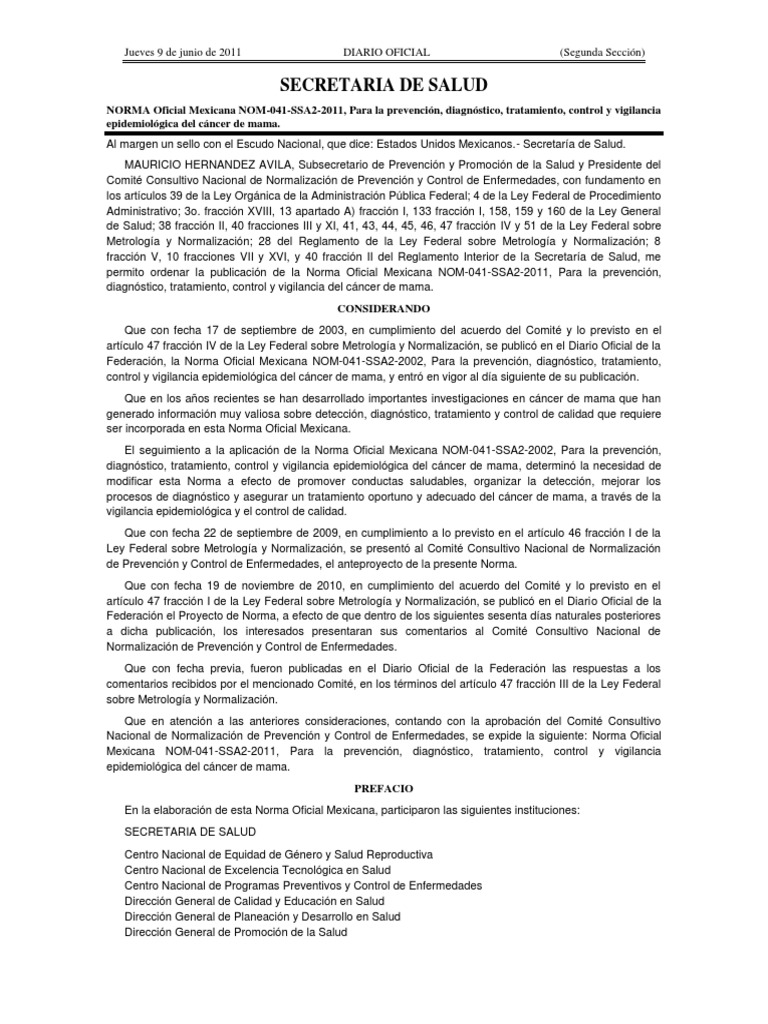 Nom 041 PDF | PDF | Cáncer de mama | Cáncer