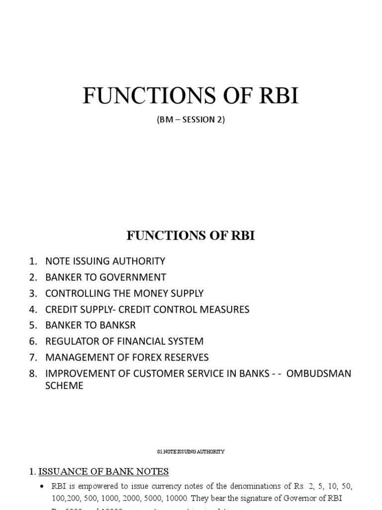 Session. 2. Functions of RBI | PDF | Reserve Bank Of India | Open ...