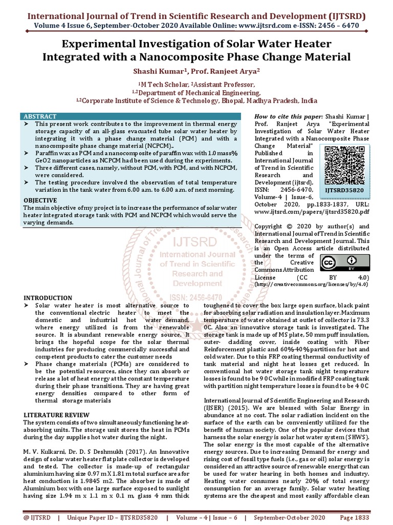 Experimental Investigation of Solar Water Heater Integrated With A ...