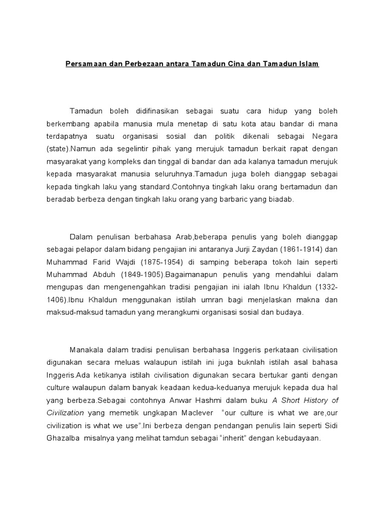 Persamaan Dan Perbezaan Antara Tamadun Cina Dan Tamadun Islam Pdf