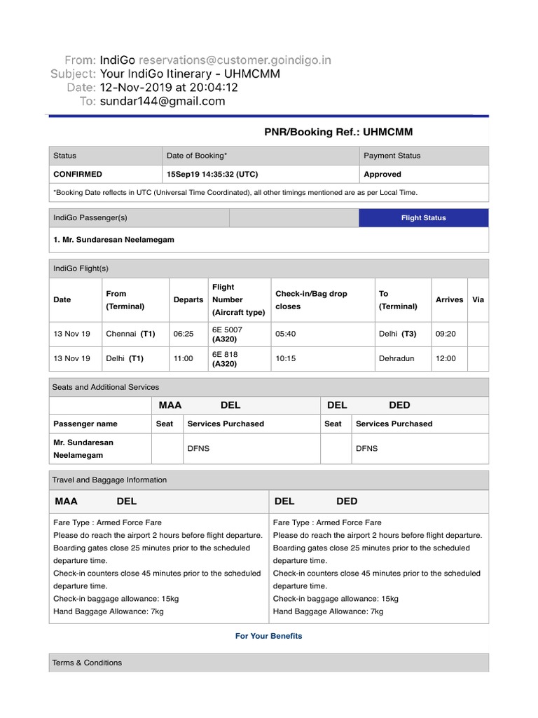 Your IndiGo Itinerary - UHMCMM | PDF | Baggage | Aviation