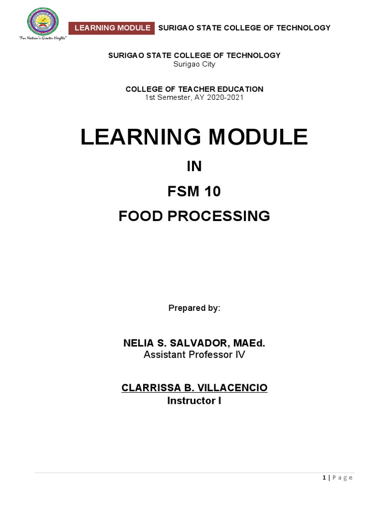 Learning Module: IN FSM 10 Food Processing | PDF | Food Preservation ...