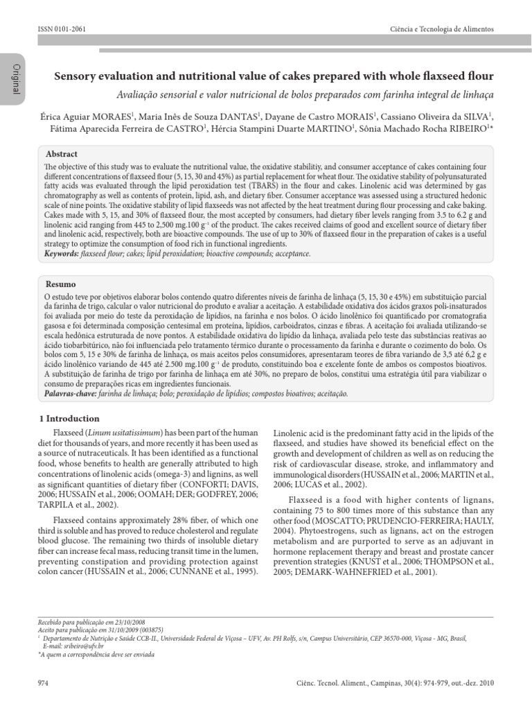 Sensory Evaluation and Nutritional Value of Cakes PDF | PDF | Flour | Flax
