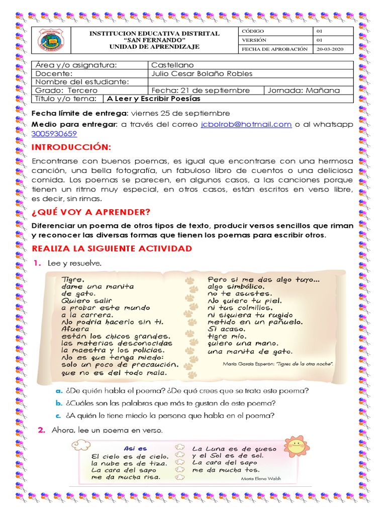 Actividades de Poesía para Tercer Grado | PDF | Poesía