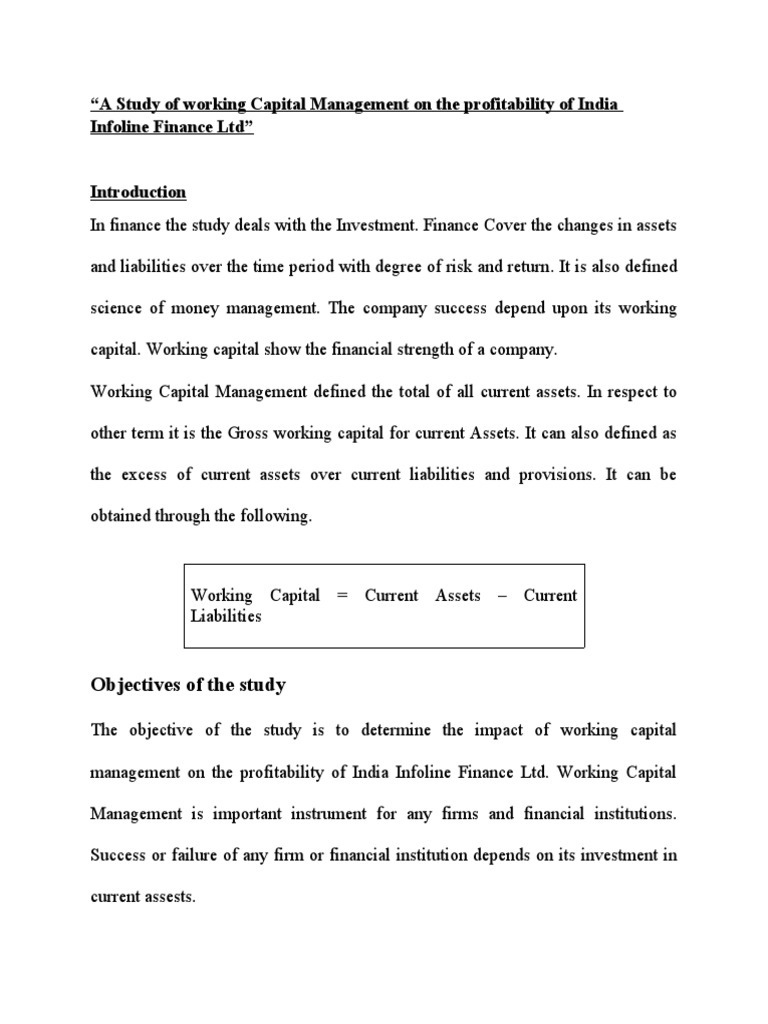 Study of Working Capital Management On The Profitability of India ...