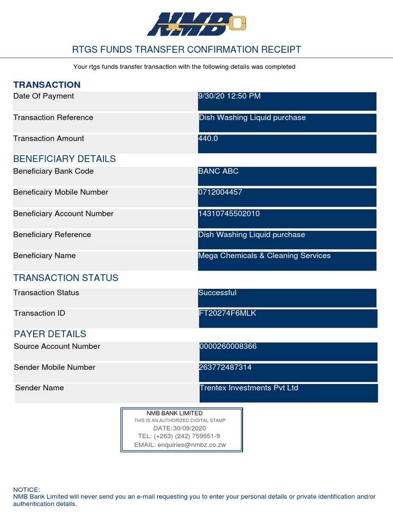 RTGS Transfer Confirmation | PDF