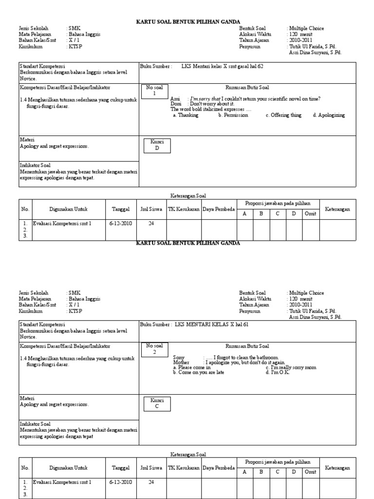 Kartu Soal  Bahasa  Inggris  Sma Kelas  Xii  Bagikan Kelas 