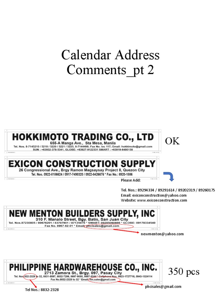 Calendar Address Comments PT 2 PDF