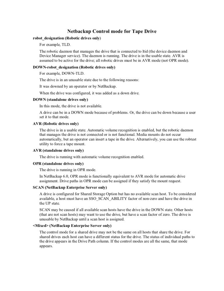 Netbackup Control Mode For Tape Drive PDF Computer Architecture