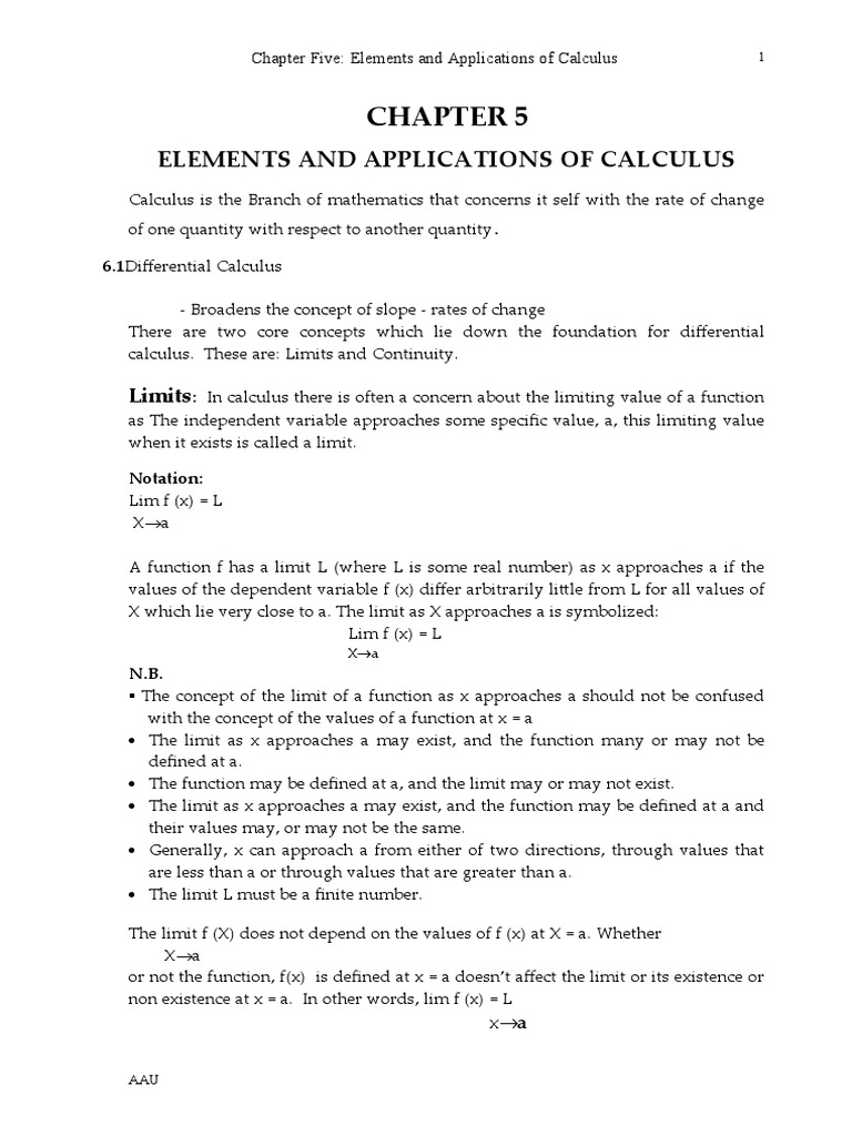 Chapter 5. Elements and Applications of Calculus | PDF