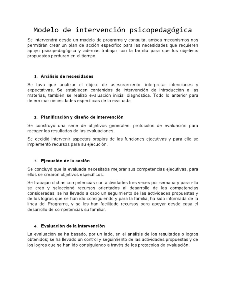 Modelo de Intervención Psicopedagógica | PDF