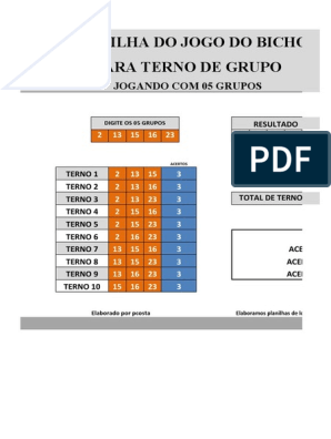 PLANILHA DO JOGO DE BICHO PARA ANALISES DOS GRUPOS 