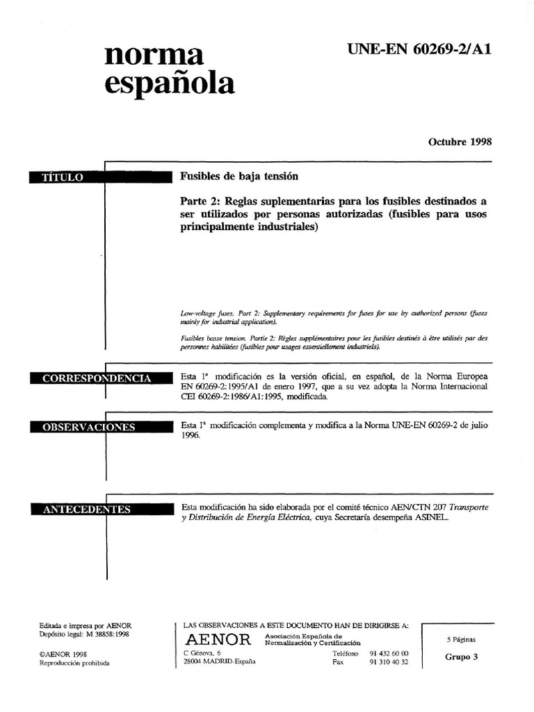 Une en 60269-2-A1 (1998) | PDF