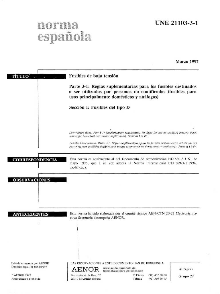 Une 21103-3-1 Cei 60269-3-1 (1997) | PDF