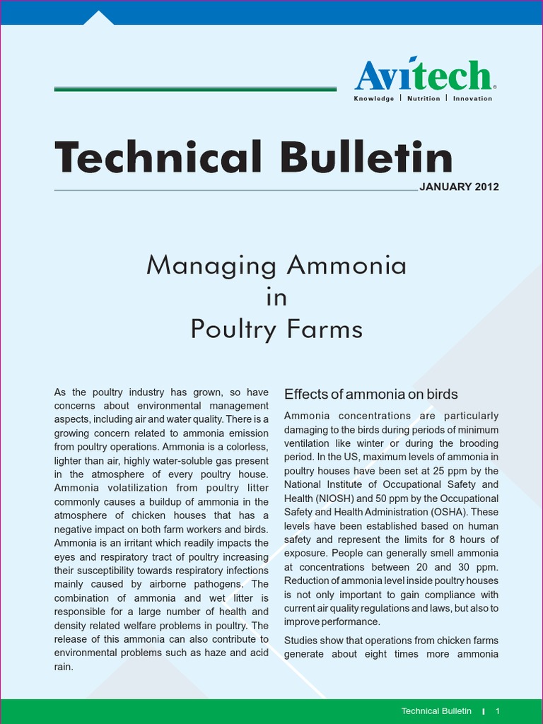 Managing Ammonia in Poultry Farms Effects of Ammonia On Birds PDF
