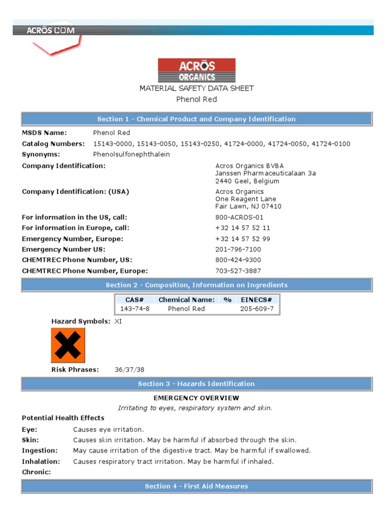 MSDS Phenol Red | PDF | Personal Protective Equipment | Breathing