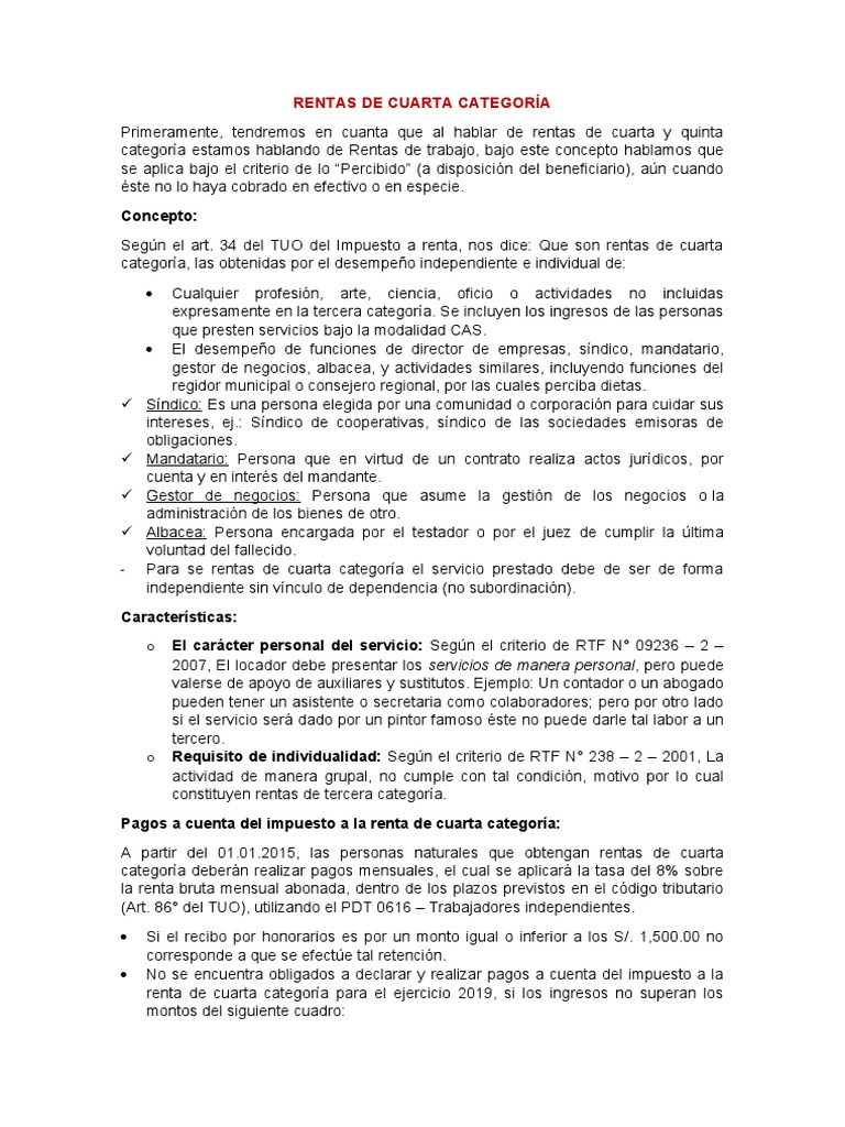 Rentas de Cuarta y Quinta Categoría - Trabajo | PDF | Impuesto sobre la ...
