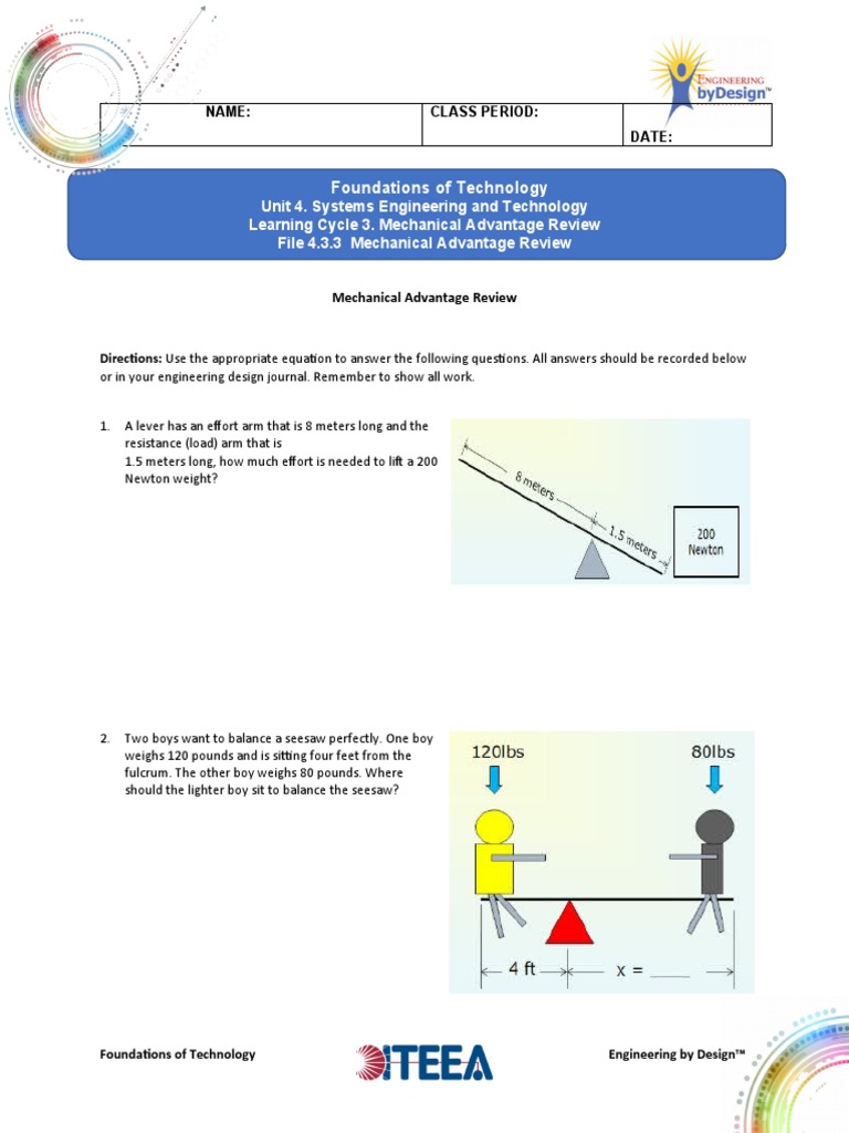 File 4.3.3 Mechanical Advantage Review PDF Lever Tools