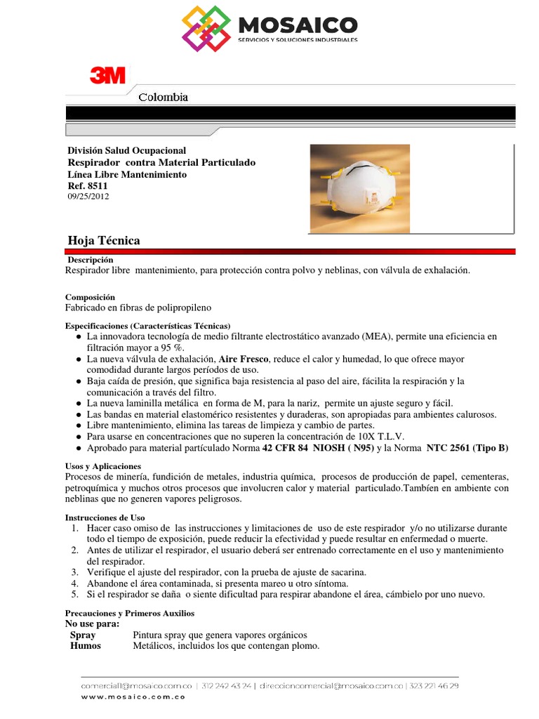 Ficha Técnica 8511 3M PDF Partículas Dirigir