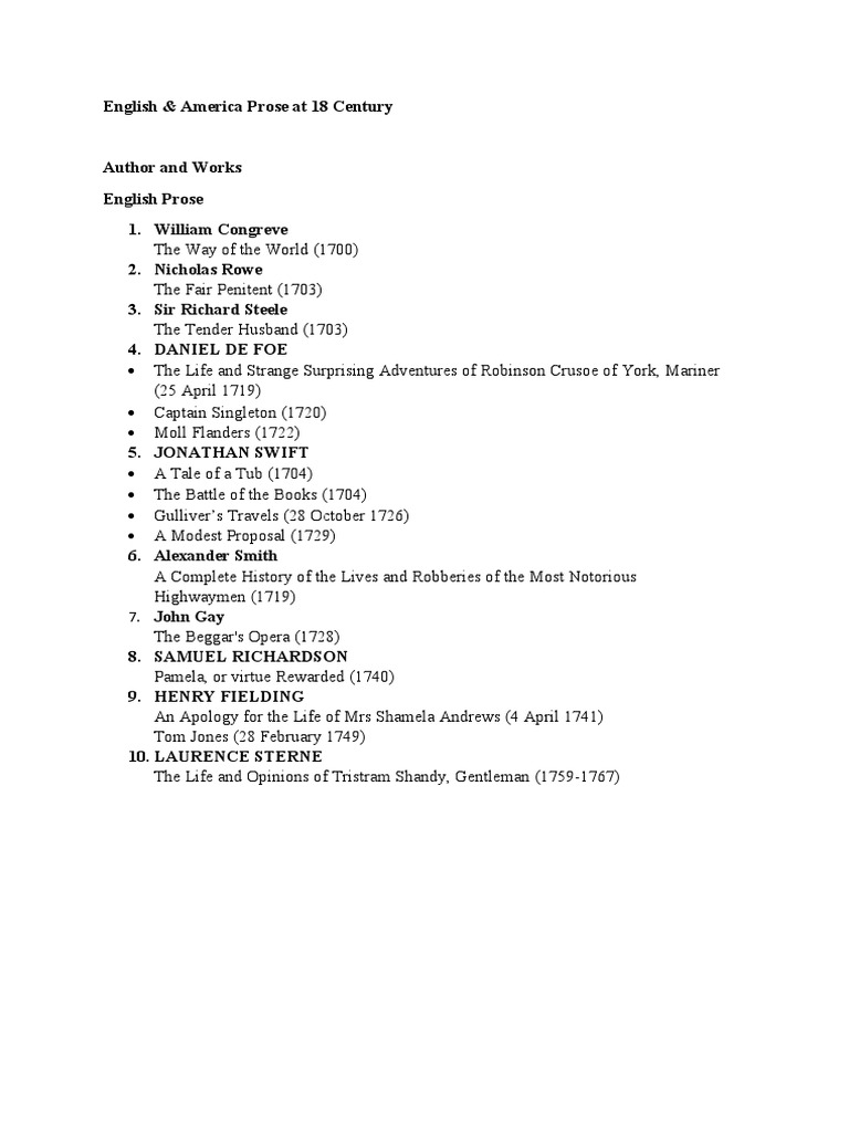 18th Century English and American Prose | PDF | Classics