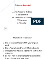 APA Format:: I. What Needs To Be Cited II. Basic Format III. Parenthetical Citation IV. Examples V. Wrap Up