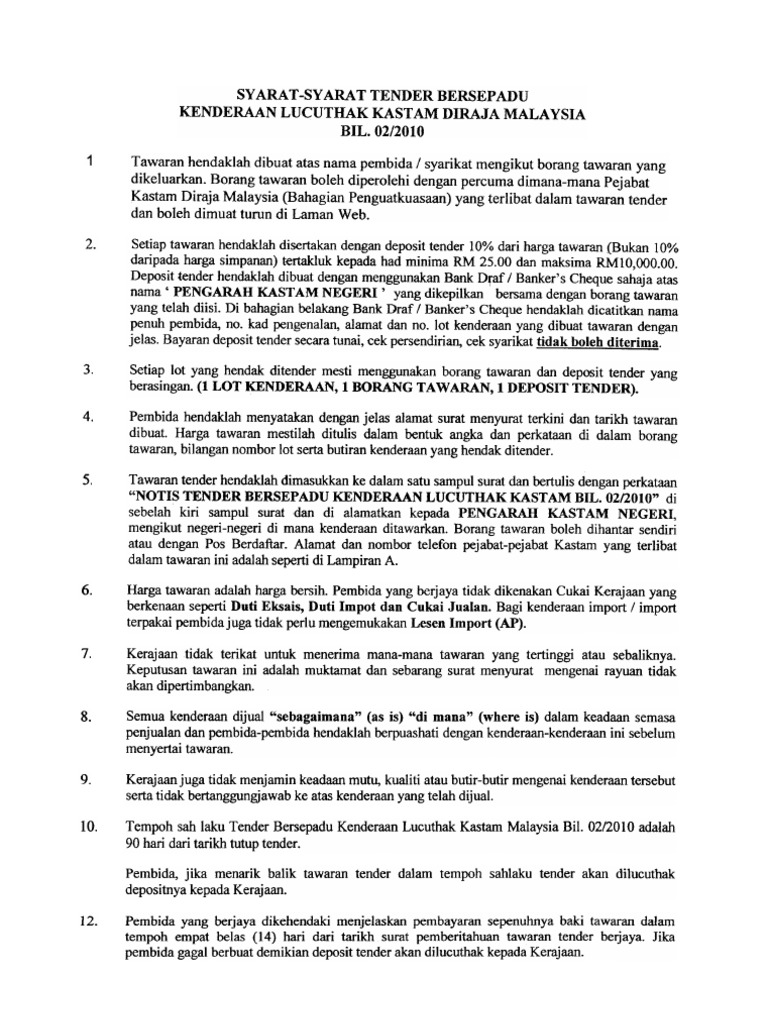 Tender Kenderaan Kastam  PDF